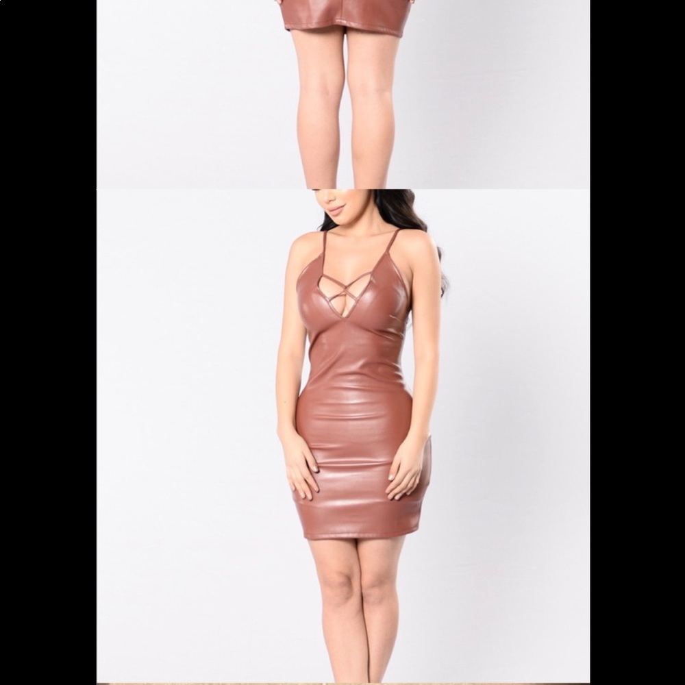 Brown liquid leather mini dress